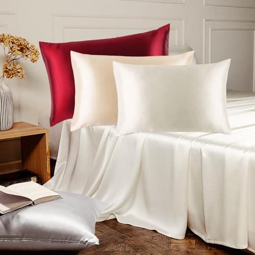 Satin Pillowcase for Hair & Skin, Anti-Frizz Cooling Pillow Cover with Zipper, Gifts for Women & Men (Red, Queen,1PC) 6