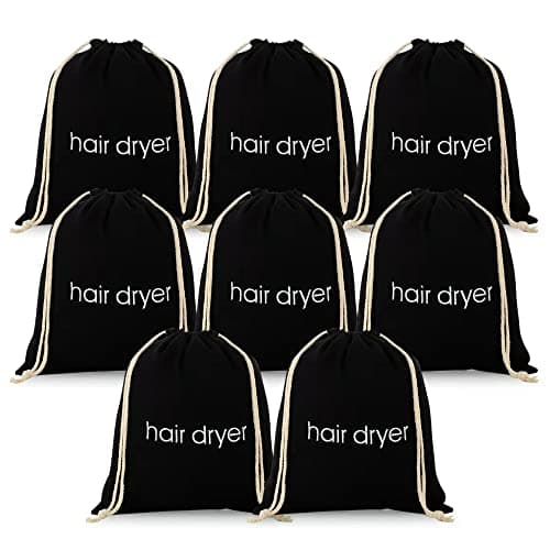 ERKXD 3 | 6 | 8 Pack Hair Dryer Bags Drawstring Bag Container Hairdryer Bag for travel bathroom (8 PCS, Black)