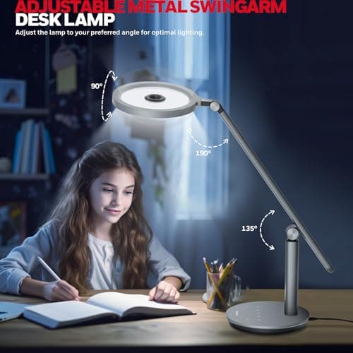 Honeywell Desk Lamp for Home Office, H6 Sunturalux™ Eye-Caring Led Desk Light, 800LM Dimmable Desk Lamp with Timer, Touch Control Tall Desk Reading Light, Table Lamp for Circle Webcam, Study, Bedroom 6