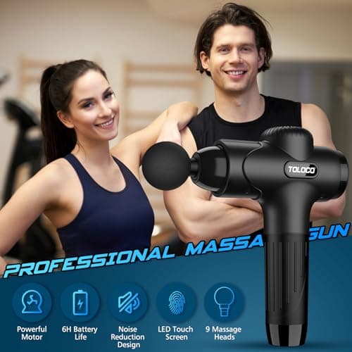 TOLOCO Massage Gun Deep Tissue, Percussion Massage Gun with 10 Replacement Heads, Super Quiet Portable Electric Massager for Athletes, Relax, Black 7