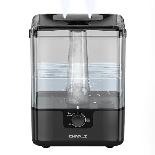 CHIVALZ 6L Humidifiers for Bedroom Large Room Home, Cool Mist Top Fill Humidifiers for Baby Nursery and Plants, 26dB Quiet, Nightlight, Up to 50 Hours, Oil Diffuser 1 Pack + 2 Mist Outlets Black