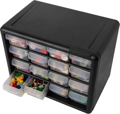 Akro-Mils 16-Drawer Plastic Drawer Storage Cabinet for Garage Organization, Beads, Makeup Organizer, Building Bricks Storage, Teacher Toolbox, 10-1/2" W x 6-1/2" D x 8-1/2" H, 10116 Black 10