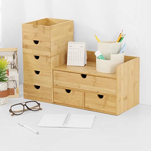 Wisuce Bamboo Desk Drawer Organizer, Desktop Organizer with Drawers Tabletop Storage Organization Box for Office Home Toiletries Supplies Vanity, No Assembly Required(2 Drawers) 5