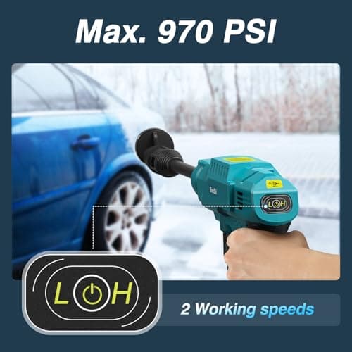 SEESII Cordless Pressure Washer - 970PSI Battery Powered Pressure Washer, 2 Rechargeable Batteries, 6-in-1/360°Adjustable Nozzles, Portable Handheld Power Cleaner for Car Home Floor/Fence/Patio 8