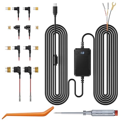 TERUNSOUl Dash Cam Acc Multi-Size Hardwire Kit with Voltage Indicator for Dash Camera 9.8Ft, Red: Acc Power, Yellow:Constant Power