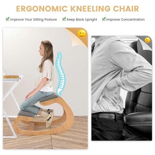 Giantex Ergonomic Kneeling Chair, Posture Chair for Desk with Cushion, Solid Wood Frame, Max Load 330 Lbs, Comfortable Ergo Rocking Kneel Chair for Office Home Study (Gray) 5