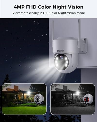 GAIEXCE Wireless Solar Camera System Outdoor, 4PCS 4MP Battery Powered Cameras, No Monthly Fee, 360° View Pan Tilt, PIR Motion Detection, Color Night Vision, IP66, 2-Way Audio, 10" Monitor 6