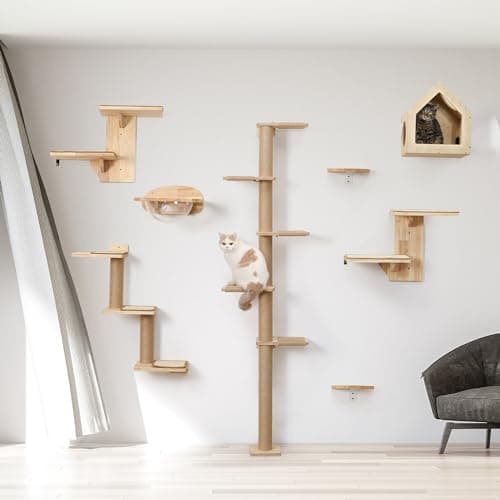 FUKUMARU Tall Cat Tree, 5 Tier Floor to Ceiling Cats Tower, Wall-Mounted Kitten Scratching Post, Wild Simulation Kittens Wall Shelves, Suitable for Climb, Scratch, Lookout and Play 9