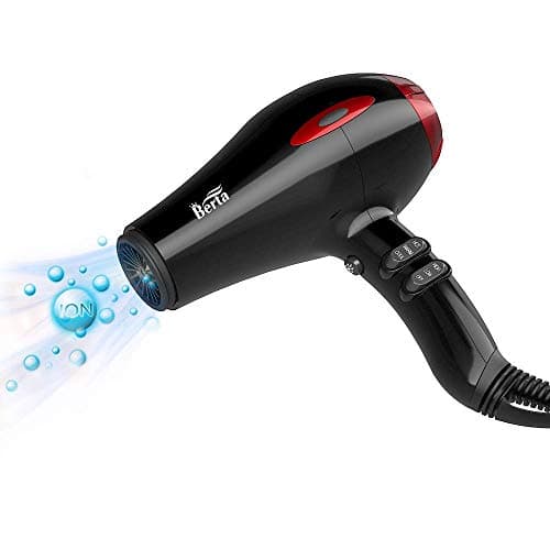 BERTA 1875W Professional Salon Hair Dryer Negative Ionic Blow Dryer, 2 Speed 3 Heat Settings Cool Button with AC Motor, Concentrator Nozzle & Diffuser & Comb 7