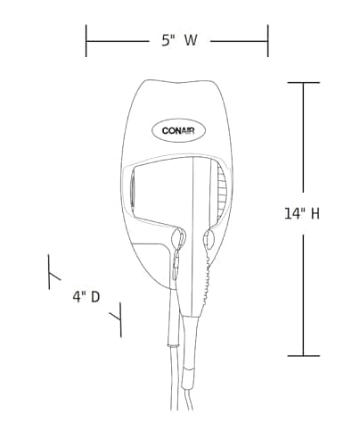 Hairdryer, Wallmount, Black, 1600 Watts 2