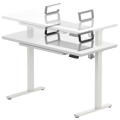 SHW 48x24 Glass Electric Height Adjustable Standing Desk – Motorized Sit Stand Desk with Monitor Riser, Pull-Out Drawer, Memory Presets, White 7