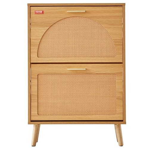 VEVOR Shoe Cabinet with 2 Flip Drawers, Shoe Storage Cabinet for Entryway, Free Standing Shoe Storage Organizer with Rattan Doors for Heels, Boots, Slippers in Hallway, Living Room 9