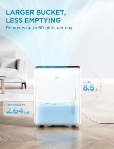 Midea 5,500 Sq. Ft Dehumidifier for Basement, 60 Pint dehumidifier with pump, APP & Alexa Smart Control, 2.64 Gallon Water Tank, Intelligent Humidity Control, Ideal for Home, Basement, Garage 6