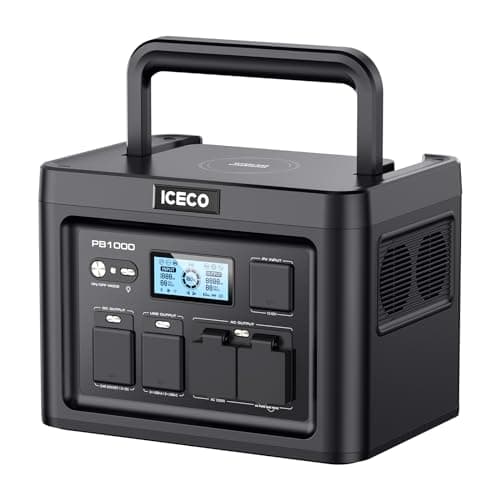 ICECO PB1000 Portable Power Station, 1075Wh Battery/ 1.6 Hour Fast Charging, with 2x1200W AC Outlets, Solar Generator for Home Backup, Emergency, Outdoor Camping