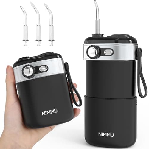 NIMMU Water Flosser for Teeth Picks, Mini Cordless Portable Water Dental Flosser with 160ML Water Tank, Infinitely Knob Mode IPX7 Waterproof, Lightweight, Electric Water Flosser for Travel - Black