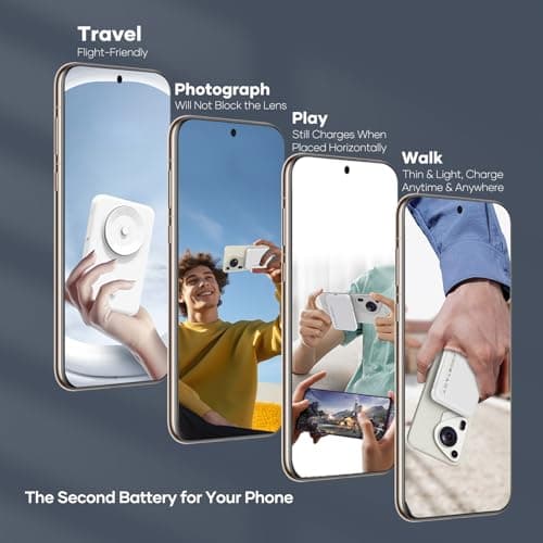 Wireless Portable Charger for Samsung, 5000mAh Ultra Slim Power Bank with Innovative Electric Suction Cup, Compatible with iPhone and Android Cell Phone, Support 22.5W USB-C PD Fast Charging, White 8