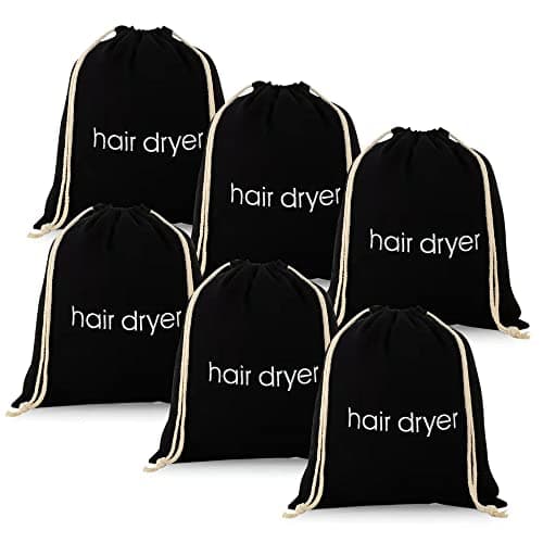 ERKXD 3 | 6 | 8 Pack Hair Dryer Bags Drawstring Bag Container Hairdryer Bag for travel bathroom (6 PCS, Black)