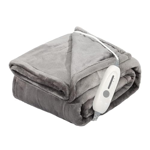 JIAMEIDING Electric Heated Blanket Throw, Super Soft Flannel 50" x 60" Heating Throw with 3 Fast Heating Levels & 4 Hours Auto Off, Machine Washable, ETL&FCC Certification, Home Office Use, Grey
