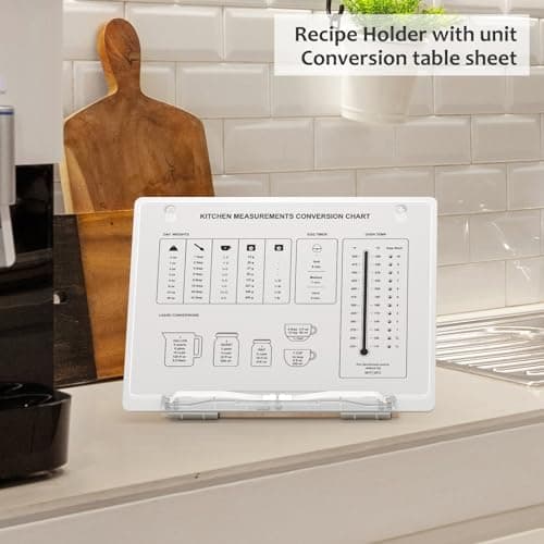 UPERGO Book Stand for Reading, Acrylic Book Holder for Desk with Weekly Planner, Angle Adjustable Recipe Book Stand for Kitchen 5