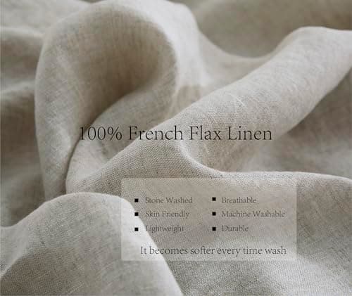 AORISSI 100% Linen Fitted Sheet King(1 Piece), 15 Inch Deep Pocket Mattress Cover French Flax Stone Washed Farmhouse Soft Breathable Bottom Sheets(Natural Linen, King) 6