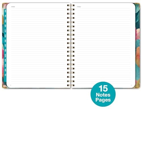 HARDCOVER Academic Year 2025-2026 Planner: (June 2025 Through July 2026) 8.5"x11" Daily Weekly Monthly Planner Yearly Agenda. Bookmark, Pocket Folder and Sticky Note Set (Teal Floral) 5