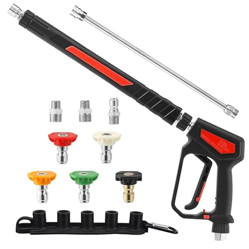 RIDGE WASHER Pressure Washer Gun 5000 PSI, 12 GPM, Power Washer Gun with Stainless Steel Extension Wand, Detachable M22 14 Male to 1/4" Quick Connect, 360° Swivel 3/8'' NPT Thread, M22 Fitting