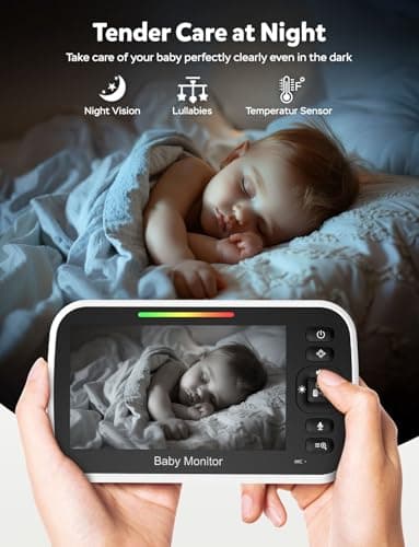 GoodBaby Baby Monitor with Camera and Audio - No WiFi, Remote Pan-Tilt-Zoom, Night Vision, Temperature Sensor, 2-Way Talk, 8 Lullabies, 30-Hour Battery Life，960ft Long Range 5