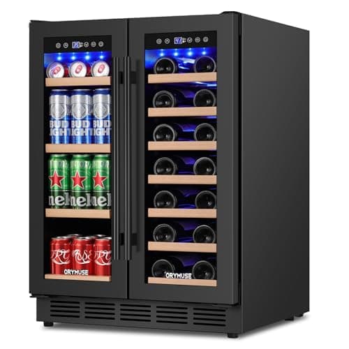 24" Dual Zone Wine & Beverage Refrigerator – Under Counter Cooler with Upgraded Cooling & Blue LED Light, Hold 20 Bottles and 88 Cans Large Capacity Wine Fridge, Built-In or Freestanding – Black