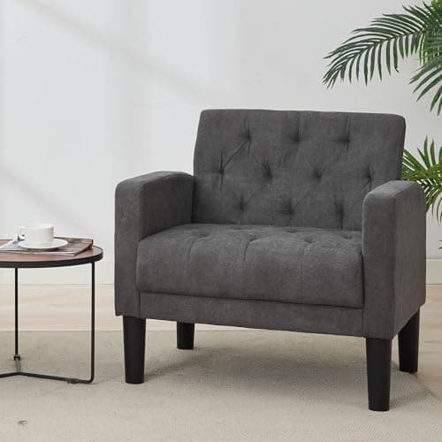 TYBOATLE Accent Chair, Fabric Living Room Arm Chairs for Bedroom, Mid Century Modern Upholstered Tufted Bedroom Office Armchair Single Sofa，Reading Lounging Side Lounge Chair (Dark Grey)