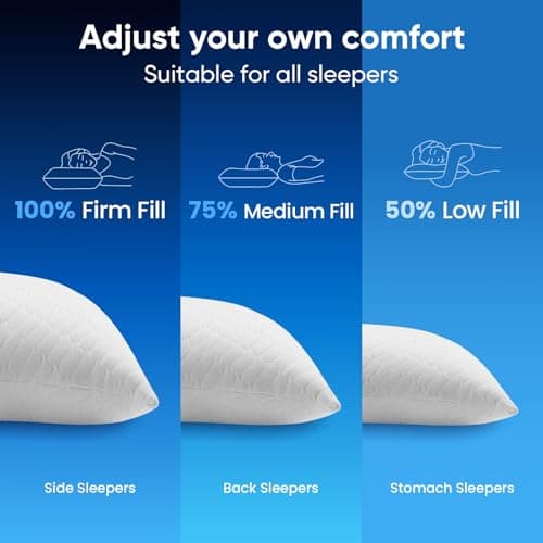 TWK Original Adjustable Bed Pillow for Sleeping, Good for Side, Back & Stomach Sleeper with Washable Removable Cover, Additional Foam Fill Included (White, Queen Size (1 Pack)) 6