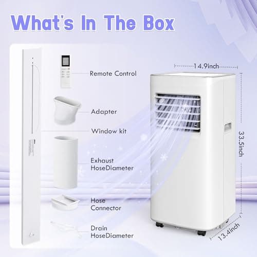 Spürbar 8500BTU Portable Air Conditioner 3-IN-1 with Fan&Dehumidifier AC unit with LED Remote Control up to 450 sq.ft. Room Air Conditioner with Sleep Mode,24H Timer,2 speed,Auto-evaporativ. 6