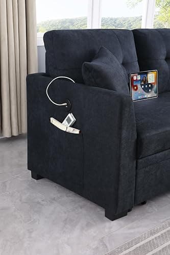 Eafurn L-Shape Reversible Sectional Sofa Bed Convertible Sleeper Corner Couch w/USB Ports and Storage Chaise, 4 in 1 Pull-Out Sofabed for Living Room, Apartment, Office 9