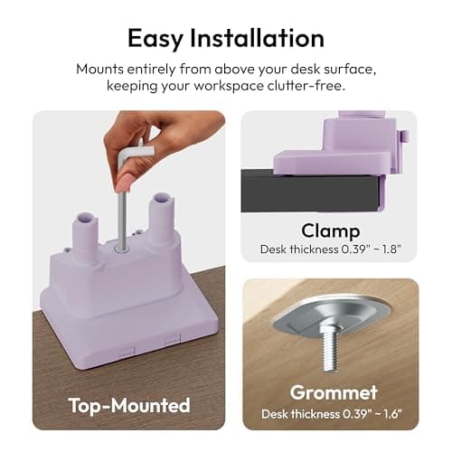 Pixio PS1D Wave Purple Dual Monitor Arm Stand Desk Mount - Fits up to 32 inches Monitors and up to 19.8lbs. VESA Compatibility and Integrated Cable Management 6