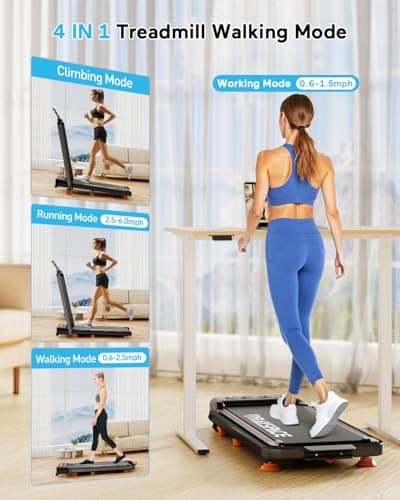 2025 Upgrade Walking Pad Treadmill with 8% Incline & Handle Bar, 3.5HP Portable Treadmill for Home Small, Under Desk Compact Walking Pad 300+lb Capacity, Shock Absorption, 0.6-6mph, Remote, Smart App 6