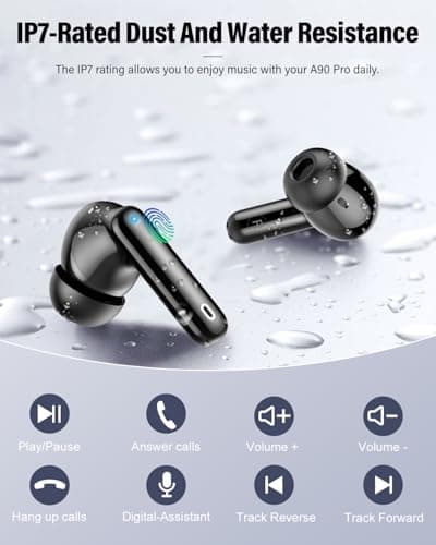 Wireless Earbuds, Bluetooth 5.4 Headphones Bass Stereo, Ear Buds with Noise Cancelling Mic, LED Display in Ear Earphones Clear Calls, IP7 Waterproof Bluetooth Earbuds for Phones/Sports/Laptop, Black 7