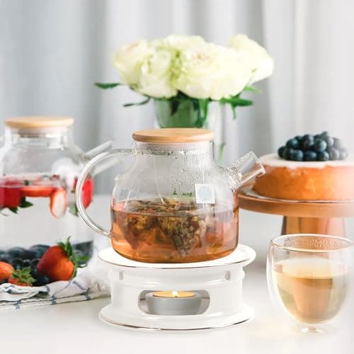 KAYCROWN Teapot Warmer, Ceramic Tea Warmer with Tealight Holder, Teapot Heater for Heating Coffee, Milk, Tea Light Heater, Candle Warmer (White) 5