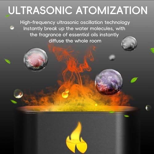 YALEDI Essential Oil Diffuser, Fireplace Flame Fire Oil Diffuser, 250ml Himalayan Salt Lamp Diffuser, Cool Mist Aromatherapy Humidifier with 7 Colors Light, Timer & Auto-Off for Home, Room (Black) 6