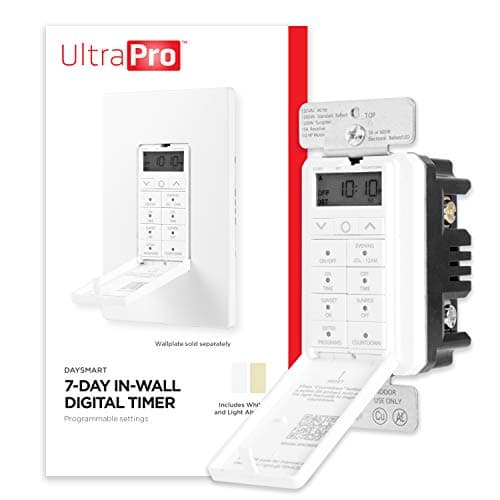 UltraPro Daysmart 7-Day Digital In-Wall Timer, Presets/Countdown, Programmable Settings, Override, Sunrise/Sunset, Light Timer Switch for Indoor Lighting, Porch, Seasonal, LED, 40954