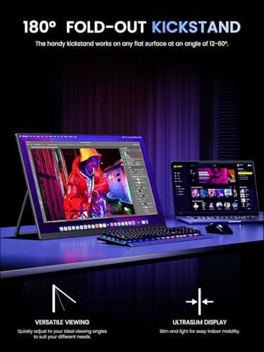 UPERFECT 24.5" 2K Portable Monitor, 165Hz Gaming Monitor, 1ms FreeSync HDR IPS Large Mobile Screen, Built-in 180° Adjustable Stand/VESA, USB-C HDMI Second Screen for Laptop, Phone, Game Console 8