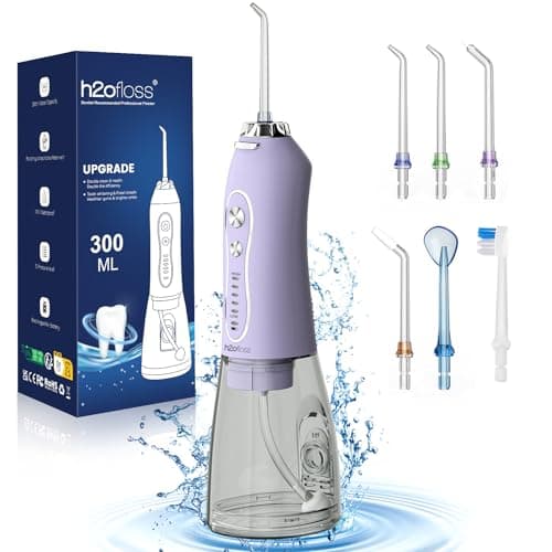 Water Dental Flosser Teeth Pick, H2ofloss Cordless Portable Oral Irrigator 300ML Rechargeable Travel Irrigation Cleaner IPX7 Waterproof WaterFlosser for Home Travel Lavender