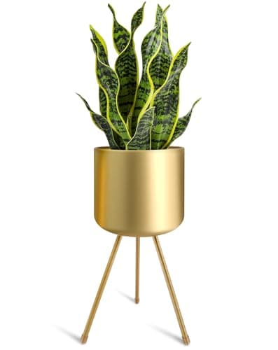 magarz Mid-Century Metal Flowerpot with Stands, Gold Stylish Modern Floor-Standing Flowerpot,Suitable for Orchid, Aloe Indoor Outdoor Decoration 8.5'' Wide 18'' high