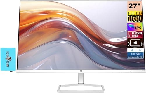 HP Series 5 527sa Monitor w/Speakers 94F48AA#ABA Bundle with Docztorm Dock, 27" Full HD IPS (1920x1080) Display, 2X HDMI, Flicker-Free, Ideal for Home & Business, White/Silver (2026 Latest Model)