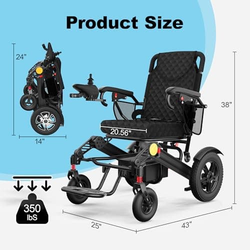 30 Miles Long Travel Range Electric Wheelchairs for Adults, Foldable Lightweight Power Wheelchair, All Terrain Portable Motorized Wheelchair for Seniors, 350 lbs Capacity 9
