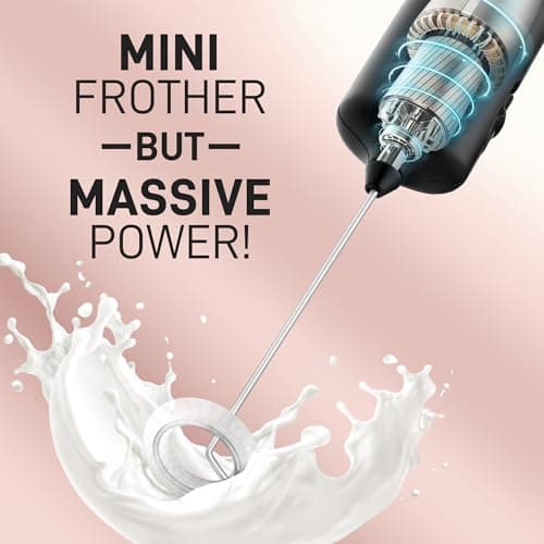 Mini & Mighty Milk Frother Wand – Powerful Handheld Coffee Frother, Battery Operated Drink Mixer – Compact Pocket Size – Detachable Whisk for Latte, Cappuccino, Matcha, Hot Chocolate – Black 6
