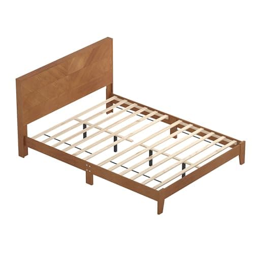 Galano Weiss Wood Platform Queen Bed Frame with Headboard, Fit 60'' x 80'' Mattress Foundation with Wood Slat Support, No Box Spring Needed, 64.2" L x 85.3" W x 40.1" H, Amber Walnut 5
