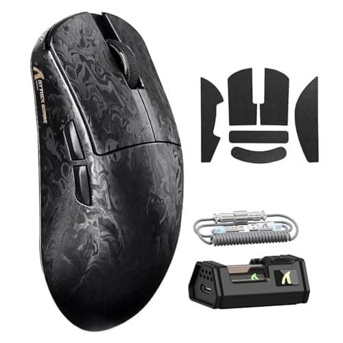 ATTACK SHARK R11 Ultra 8K Carbon Fiber Wireless Gaming Mouse with 42000DPI-PAW3950 MAX Sensor-49g Lightweight,Nordic 52840 MCU Chip,Wired/BT/2.4Ghz Programmable,RGB Coiled Cable for PC(Black Ink+Tape)