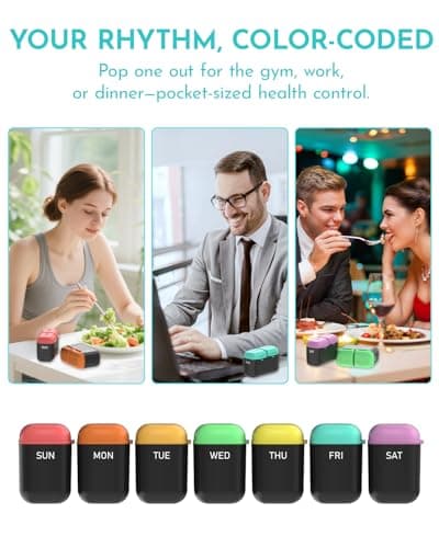 Weekly Pill Organizer 2 Times a Day, 7 Day Travel Medicine Pill Organizer with Moisture-Proof Silicone Lid, AM PM Daily Pill Box for Vitamins & Supplements, Aesthetics Pill Case(Rainbow) 7