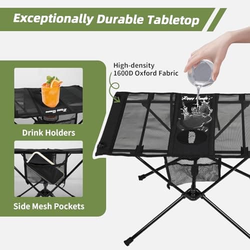 Zippy Goose Camping Table, Portable Beach Table with Cup Holders, Folding Ultra Lightweight 1.5LBS Foldable Outdoor Camping Table, Aluminum Alloy Frame for Backpacking/Picnic/Fishing (Black) 6