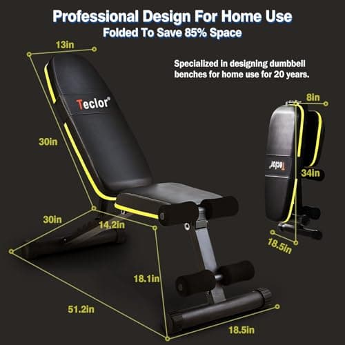 Teclor Weight Bench, Adjustable Strength Training Bench for Full Body Workout with Fast Folding, Incline Decline Exercise Workout Bench for Home Gym -New Version 7