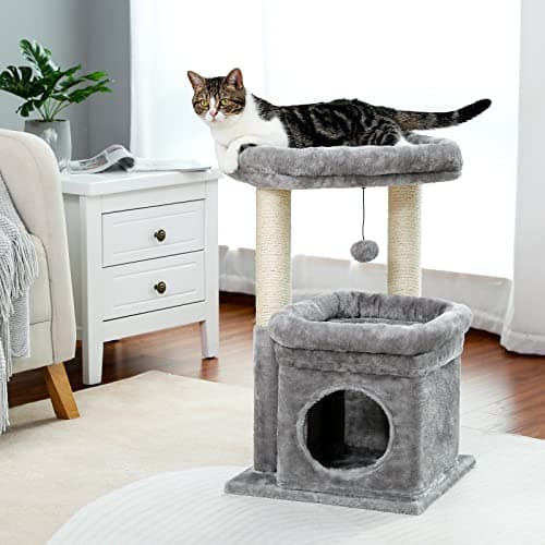 PEQULTI Cat Tree Tower for Indoor Cats with Private Cozy Cat Condo, Natural Sisal Scratching Posts and Plush Pom-pom for Small Cats 8